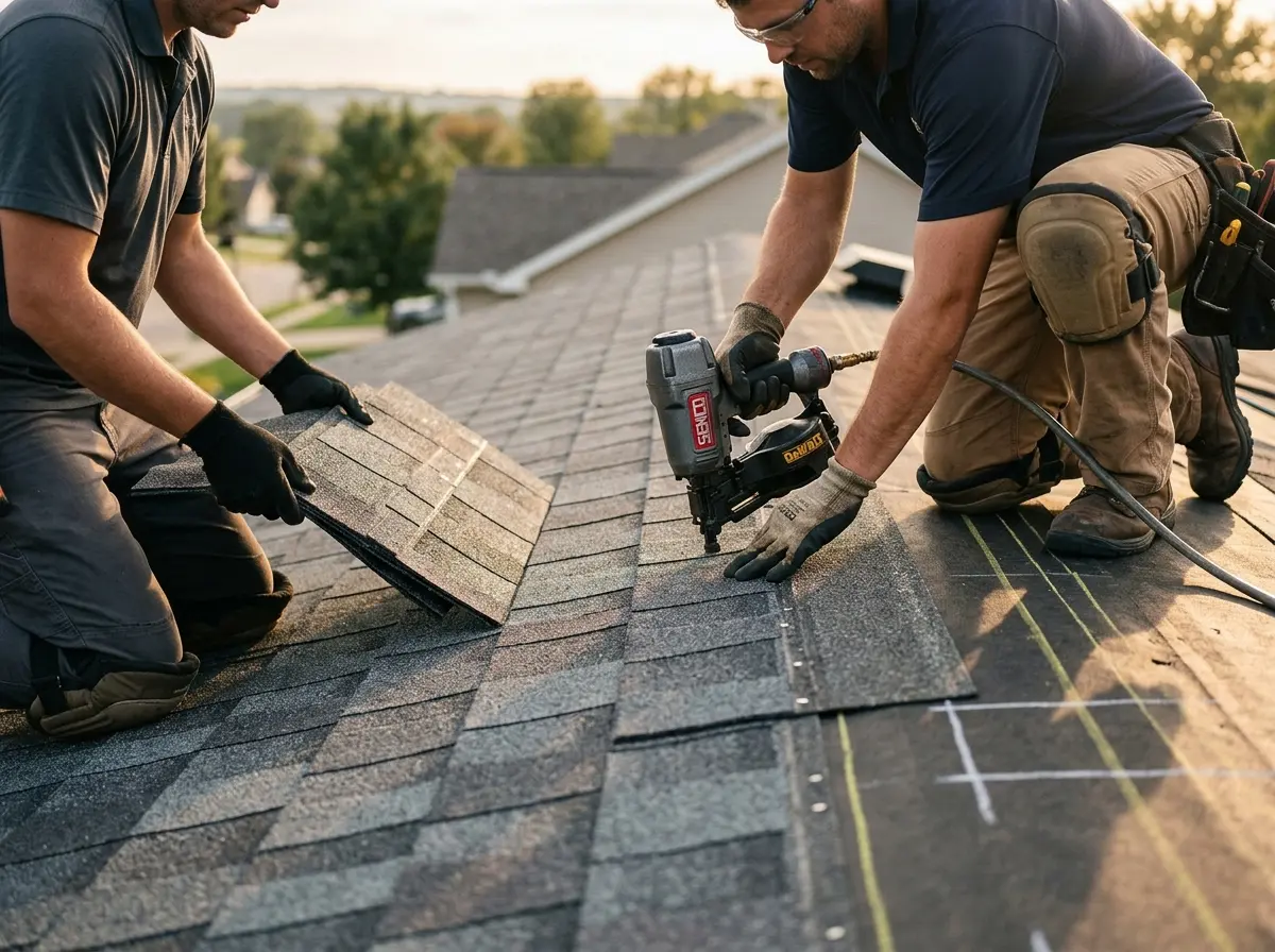 Professional roofer working on a residential roof in Belle Chasse
